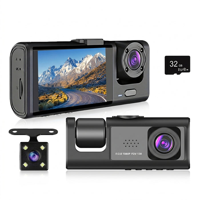 Dash Cam 1080p Full HD with IR Night Vision, 2-inch IPS Screen — 2- or 3-Camera DVR