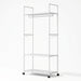 Clothing Storage Rack with Wheels, Hooks & Shelves — Freestanding Metal Organiser