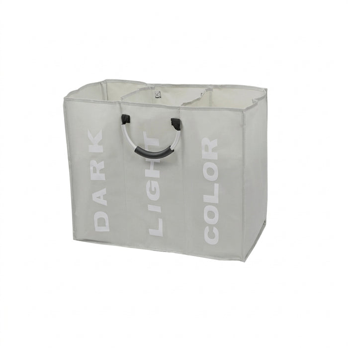 Foldable 3‑Section Laundry Hamper — Large Oxford Cloth with Aluminium Handle