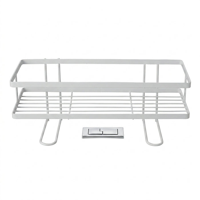 Non-Perforated Single-Tier Bathroom Storage Rack — Compact Toilet Shelf (White/Black)