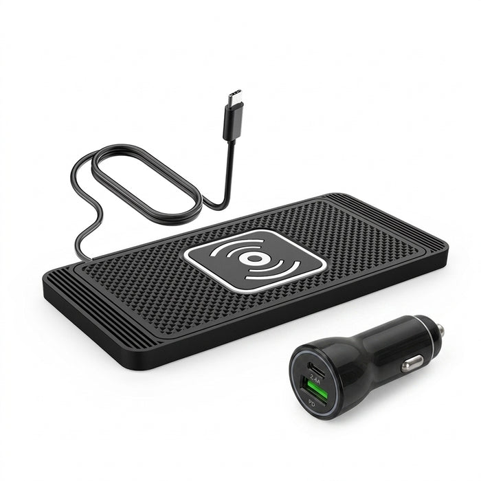 Silicone Car Wireless Charging Pad — Non‑Slip 15W Qi Fast Charger for iPhone, Samsung & Xiaomi