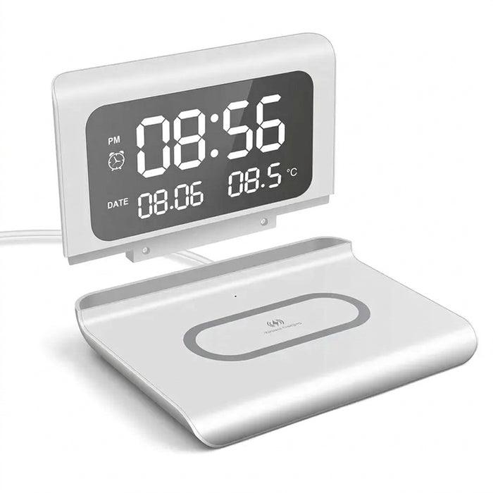 15W Qi Wireless Charger Stand with Alarm Clock & Thermometer (USB-C)